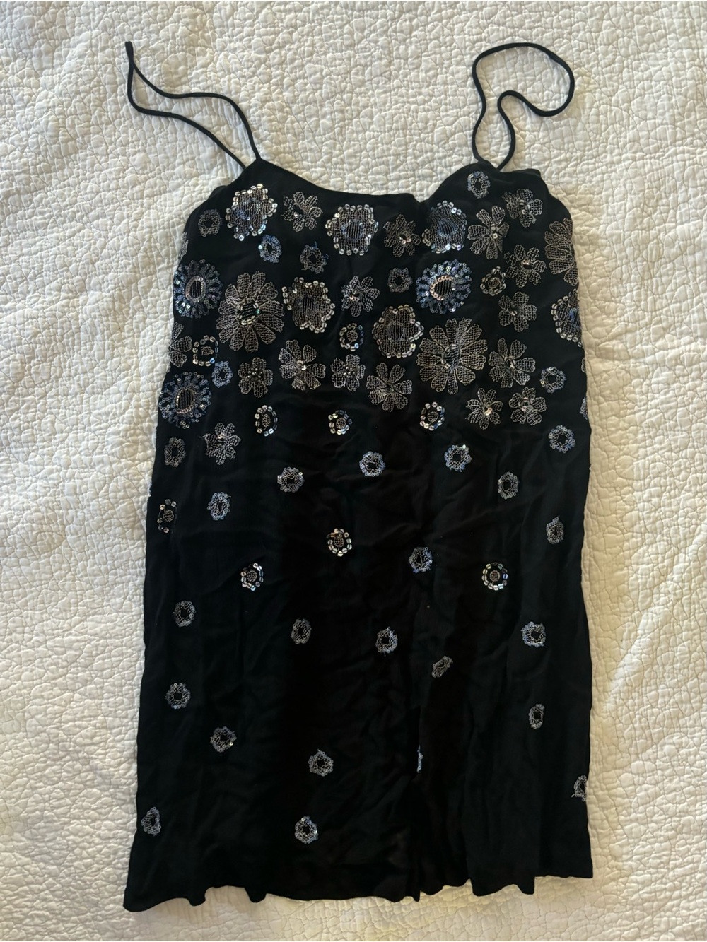 Free People Black Beaded Spaghetti-Strap Dress